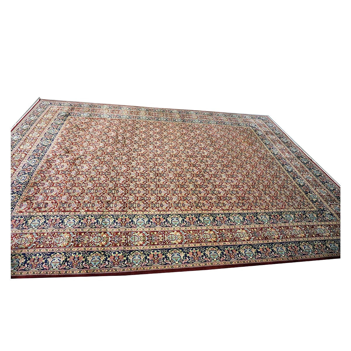 Antique Persian Tabriz Wool 11x15 Red & Navy Handmade Area Rug #1140959