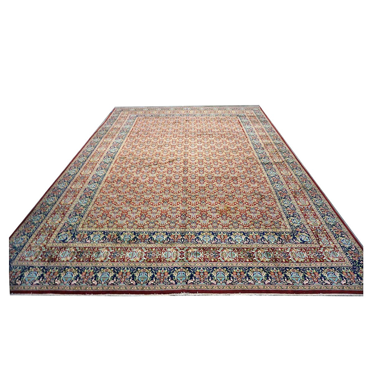 Antique Persian Tabriz Wool 11x15 Red & Navy Handmade Area Rug #1140959