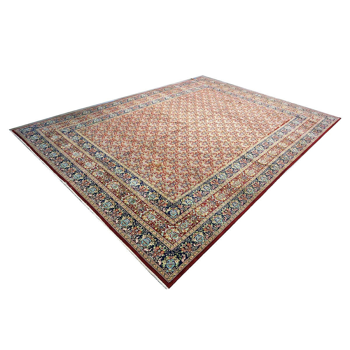 Antique Persian Tabriz Wool 11x15 Red & Navy Handmade Area Rug #1140959