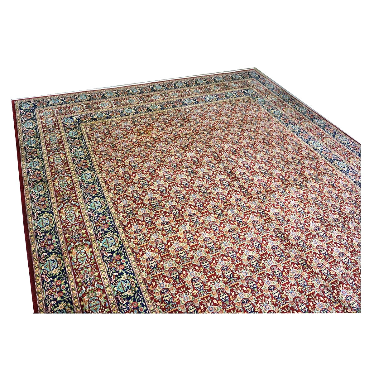 Antique Persian Tabriz Wool 11x15 Red & Navy Handmade Area Rug #1140959