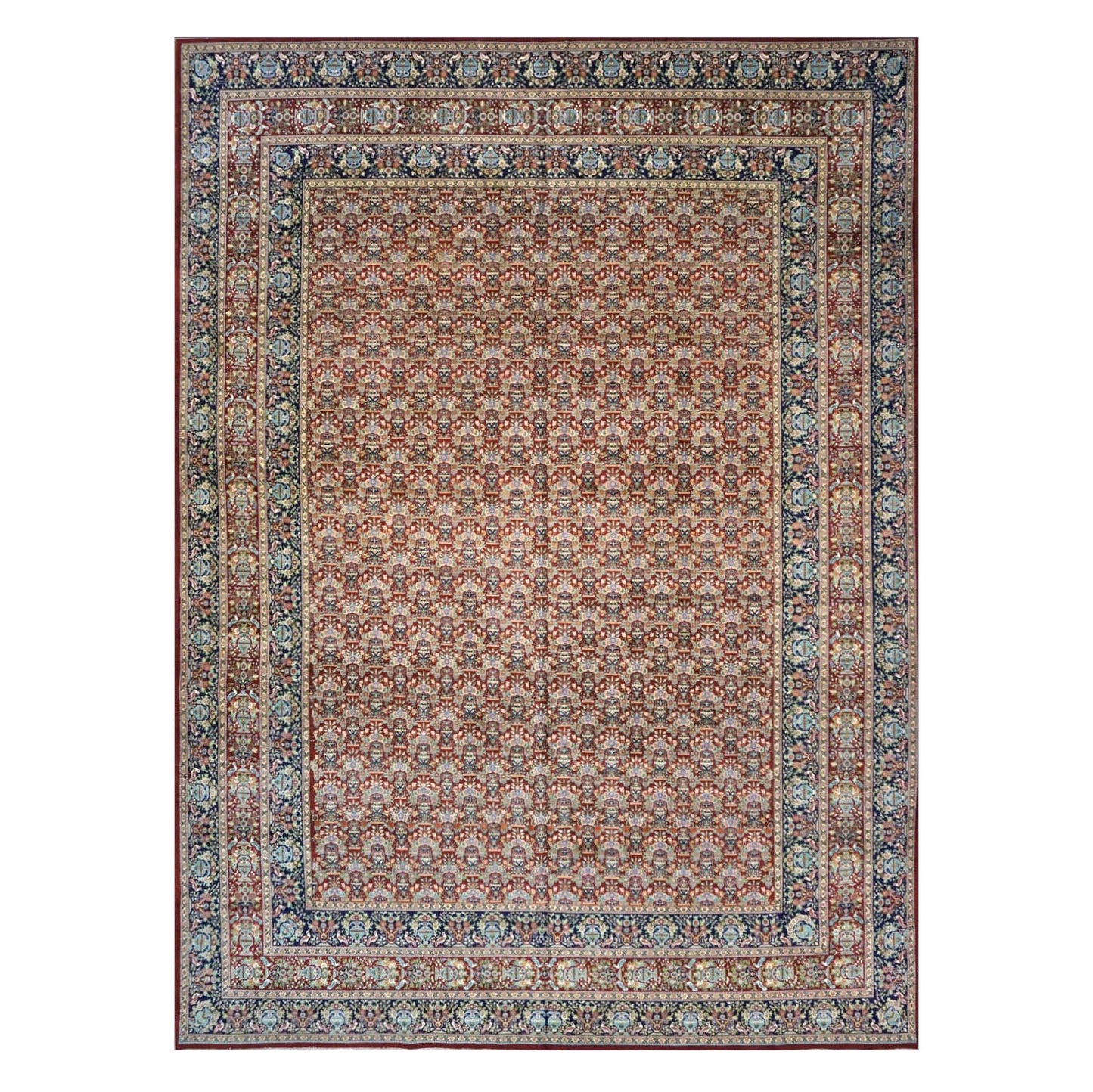 Antique Persian Tabriz Wool 11x15 Red & Navy Handmade Area Rug #1140959