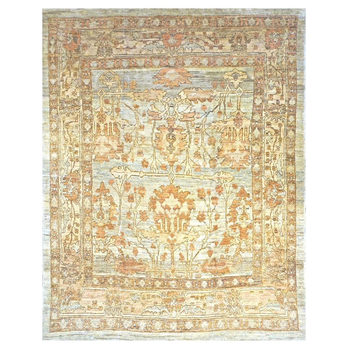 Turkish Donegal Wool 10X13 Tan, Blue & Rust Handmade Area Rug #1140962