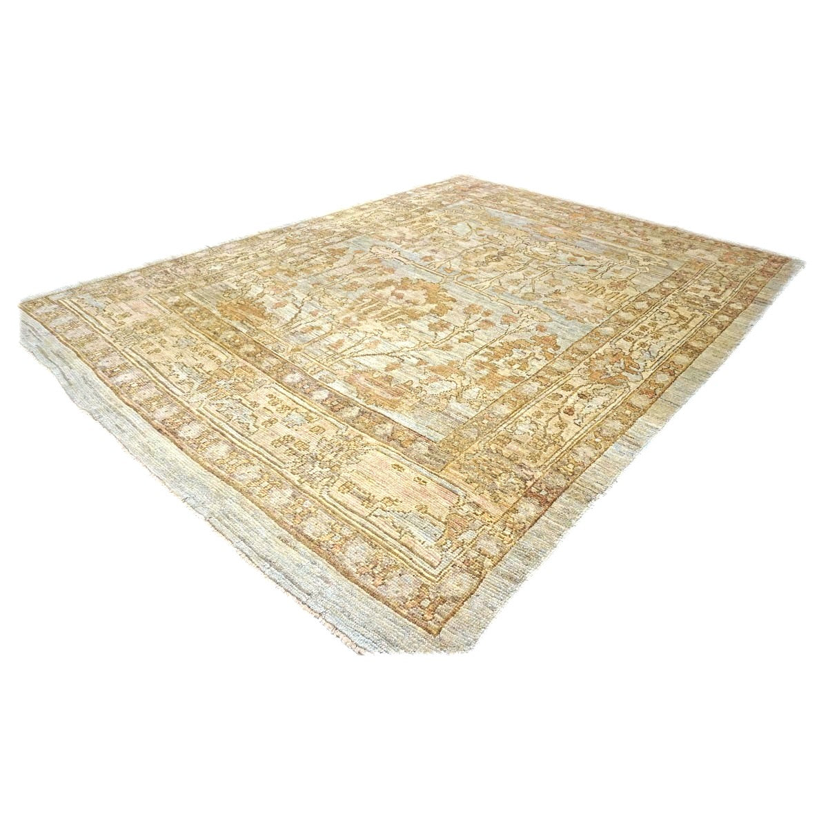 Turkish Donegal Wool 10X13 Tan, Blue & Rust Handmade Area Rug #1140962