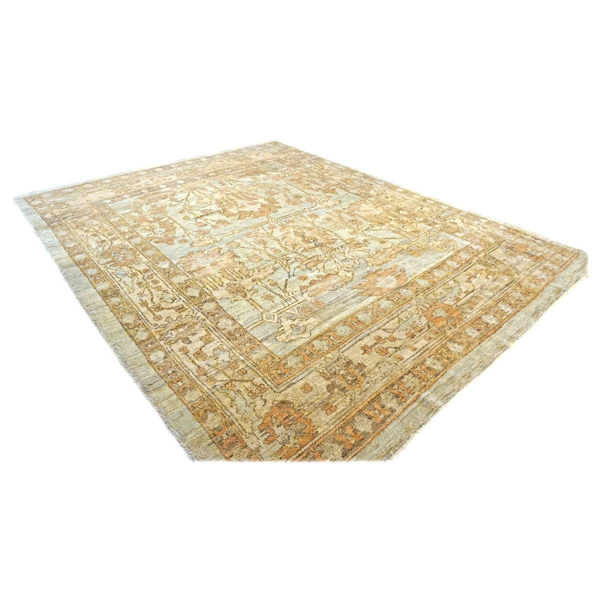 Turkish Donegal Wool 10X13 Tan, Blue & Rust Handmade Area Rug #1140962