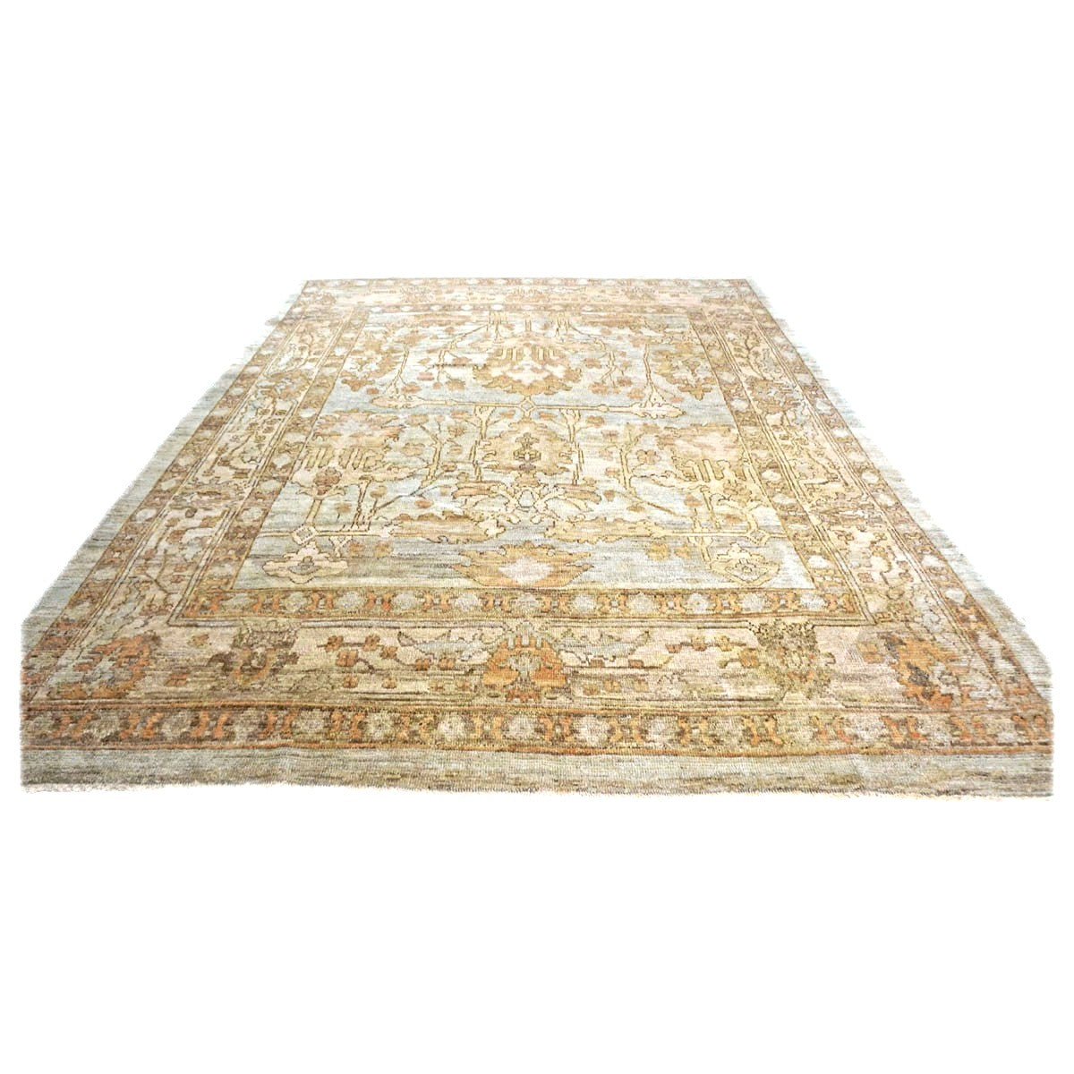 Turkish Donegal Wool 10X13 Tan, Blue & Rust Handmade Area Rug #1140962