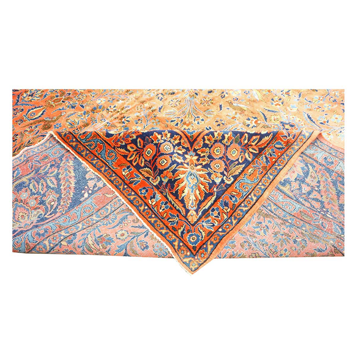 Antique Persian Manchester Kashan Wool 10X17 Salmon, Rust & Navy Handmade Area Rug #1141003