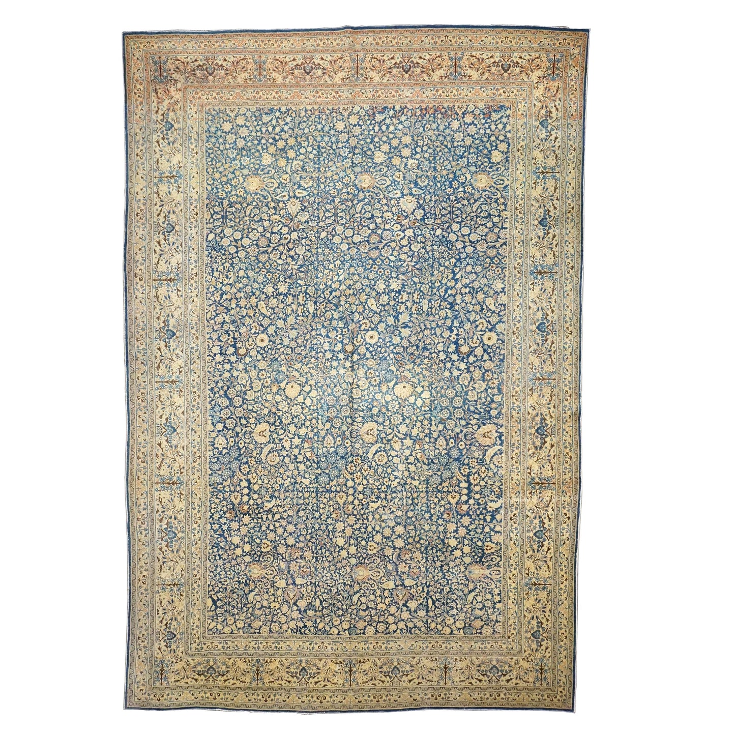 Antique Persian Tabriz Wool 12X18 Blue & Tan Handmade Area Rug #1141057