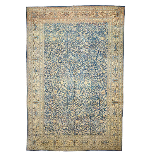 Antique Persian Tabriz Wool 12X18 Blue & Tan Handmade Area Rug #1141057