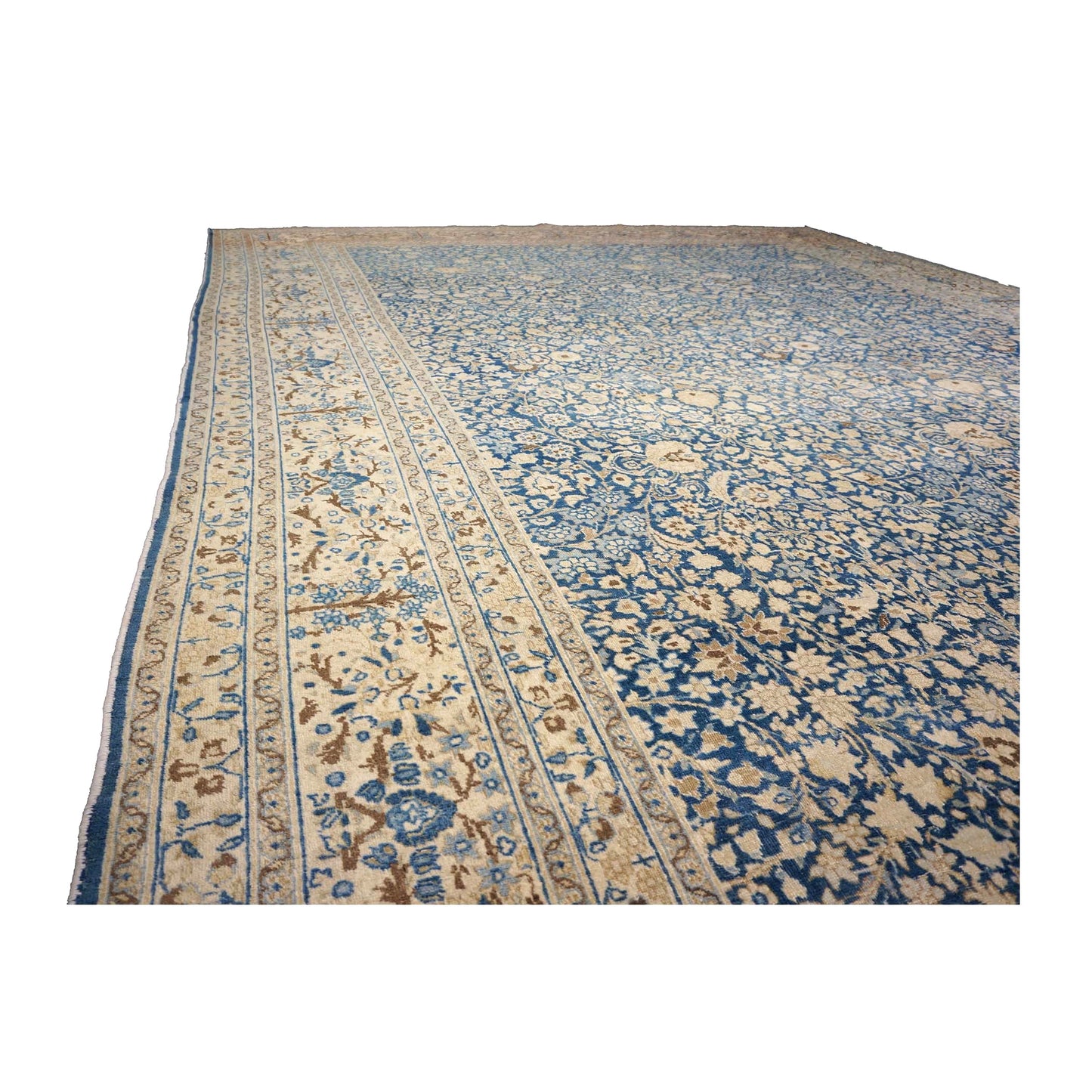 Antique Persian Tabriz Wool 12X18 Blue & Tan Handmade Area Rug #1141057