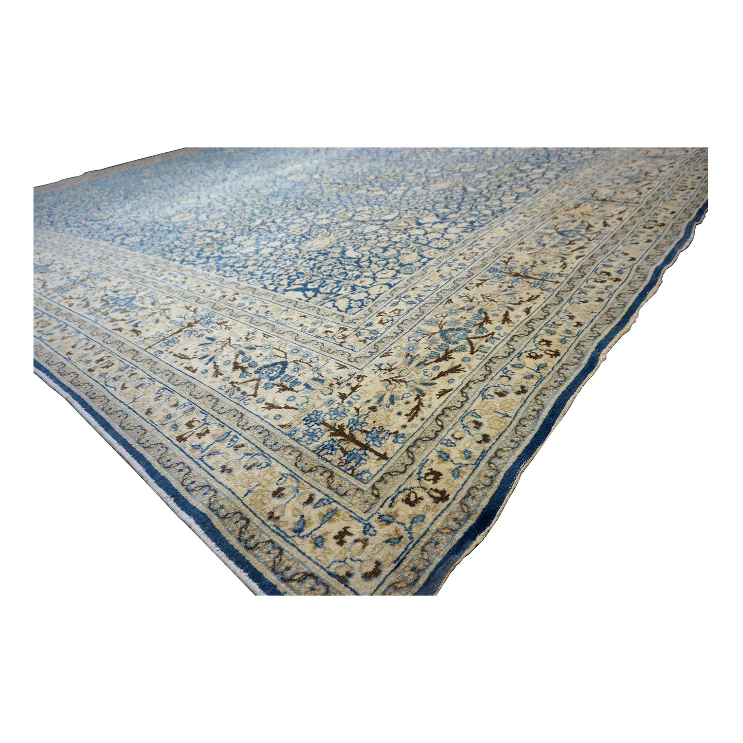 Antique Persian Tabriz Wool 12X18 Blue & Tan Handmade Area Rug #1141057