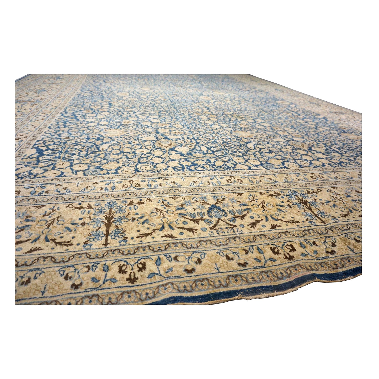 Antique Persian Tabriz Wool 12X18 Blue & Tan Handmade Area Rug #1141057