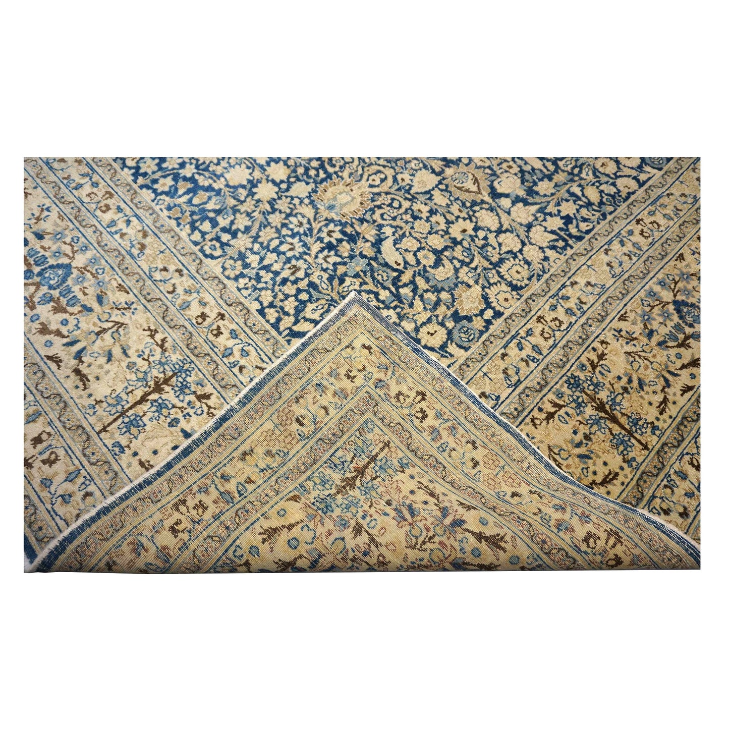 Antique Persian Tabriz Wool 12X18 Blue & Tan Handmade Area Rug #1141057