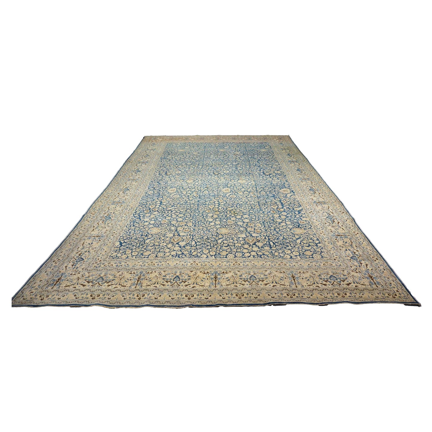 Antique Persian Tabriz Wool 12X18 Blue & Tan Handmade Area Rug #1141057