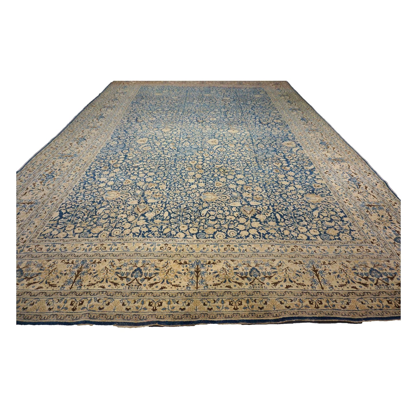 Antique Persian Tabriz Wool 12X18 Blue & Tan Handmade Area Rug #1141057