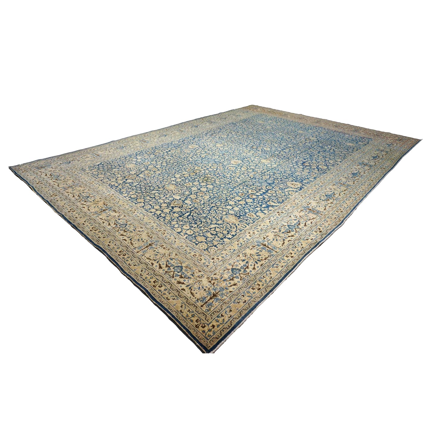 Antique Persian Tabriz Wool 12X18 Blue & Tan Handmade Area Rug #1141057