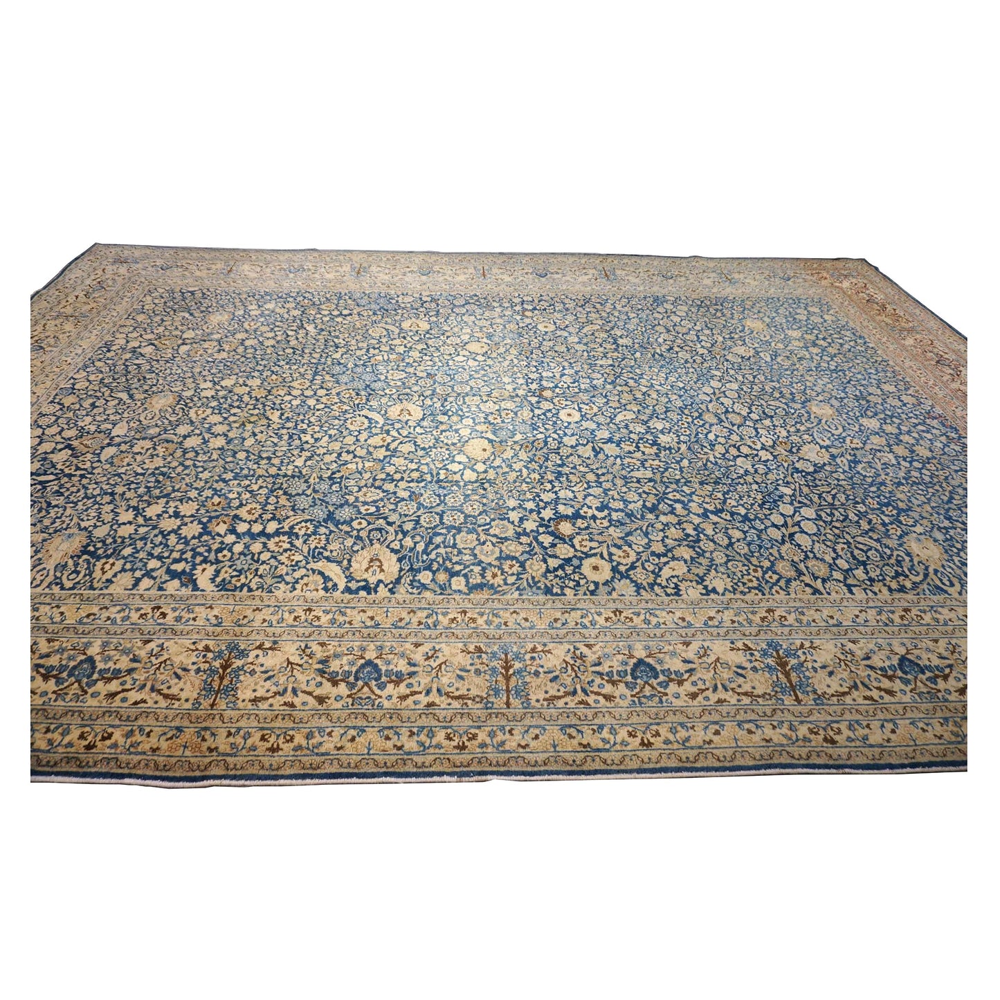 Antique Persian Tabriz Wool 12X18 Blue & Tan Handmade Area Rug #1141057