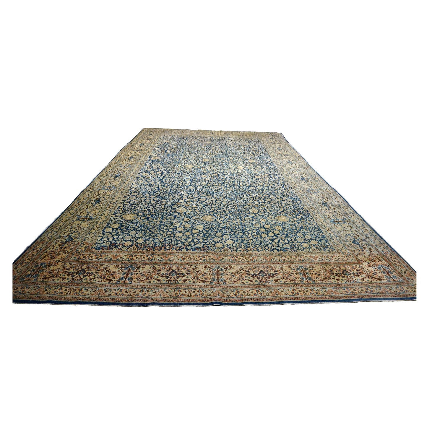 Antique Persian Tabriz Wool 12X18 Blue & Tan Handmade Area Rug #1141057
