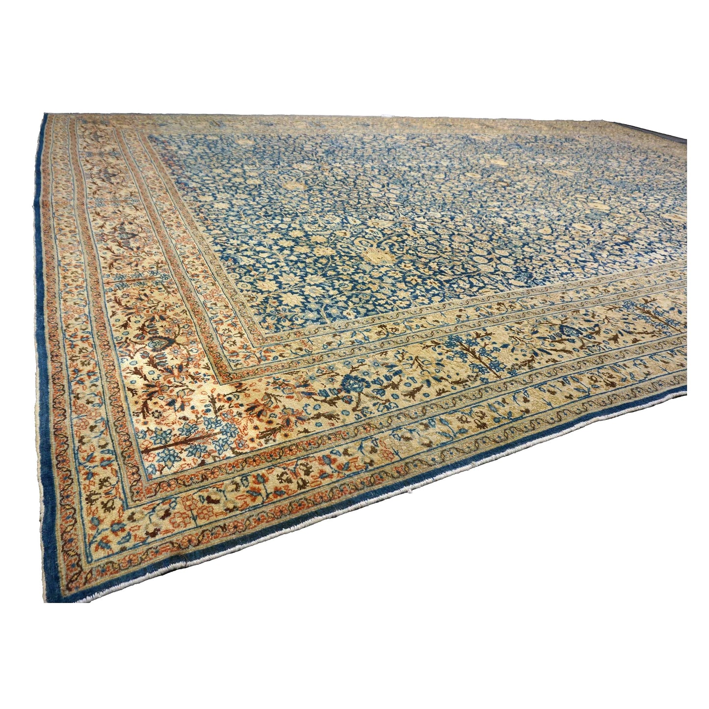 Antique Persian Tabriz Wool 12X18 Blue & Tan Handmade Area Rug #1141057