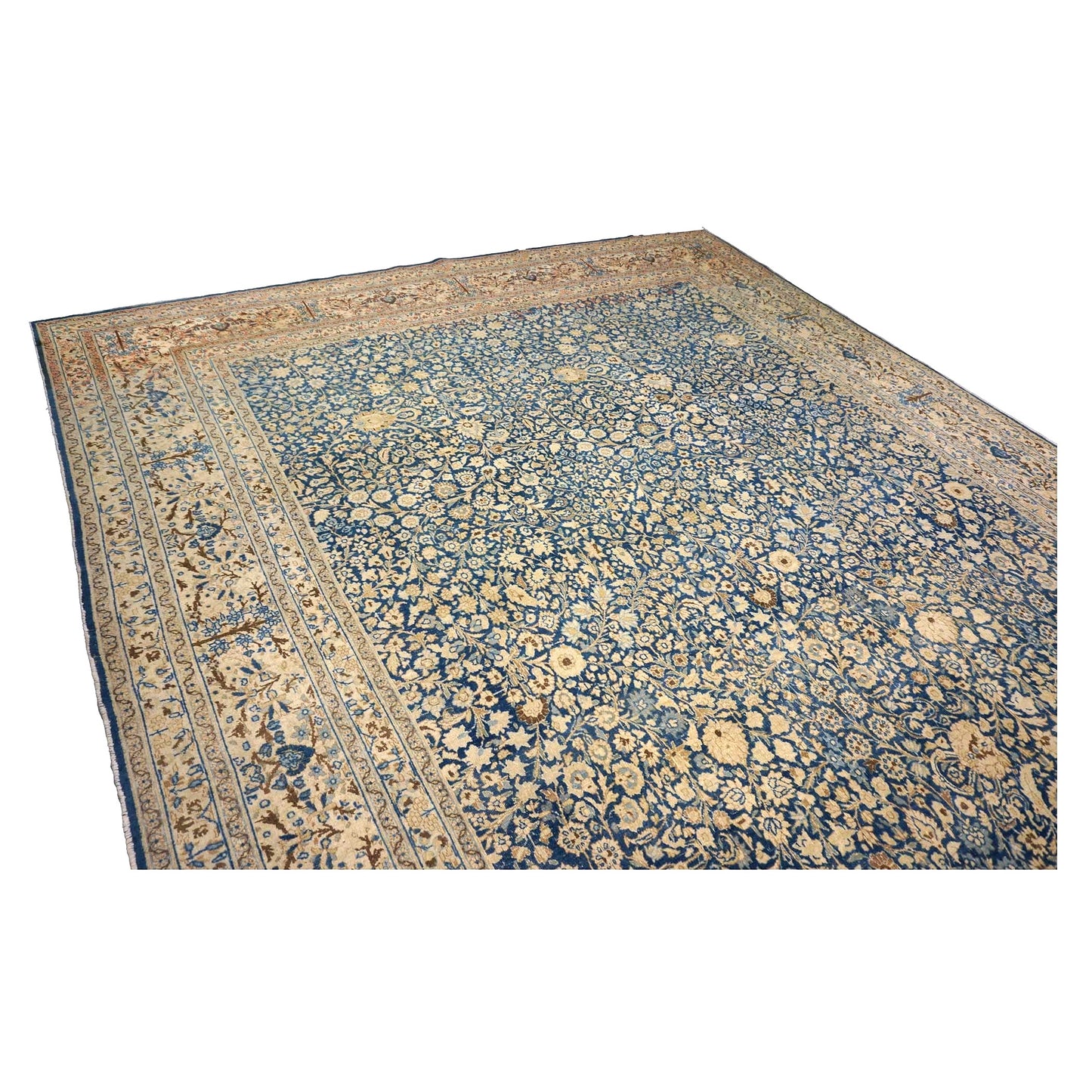 Antique Persian Tabriz Wool 12X18 Blue & Tan Handmade Area Rug #1141057