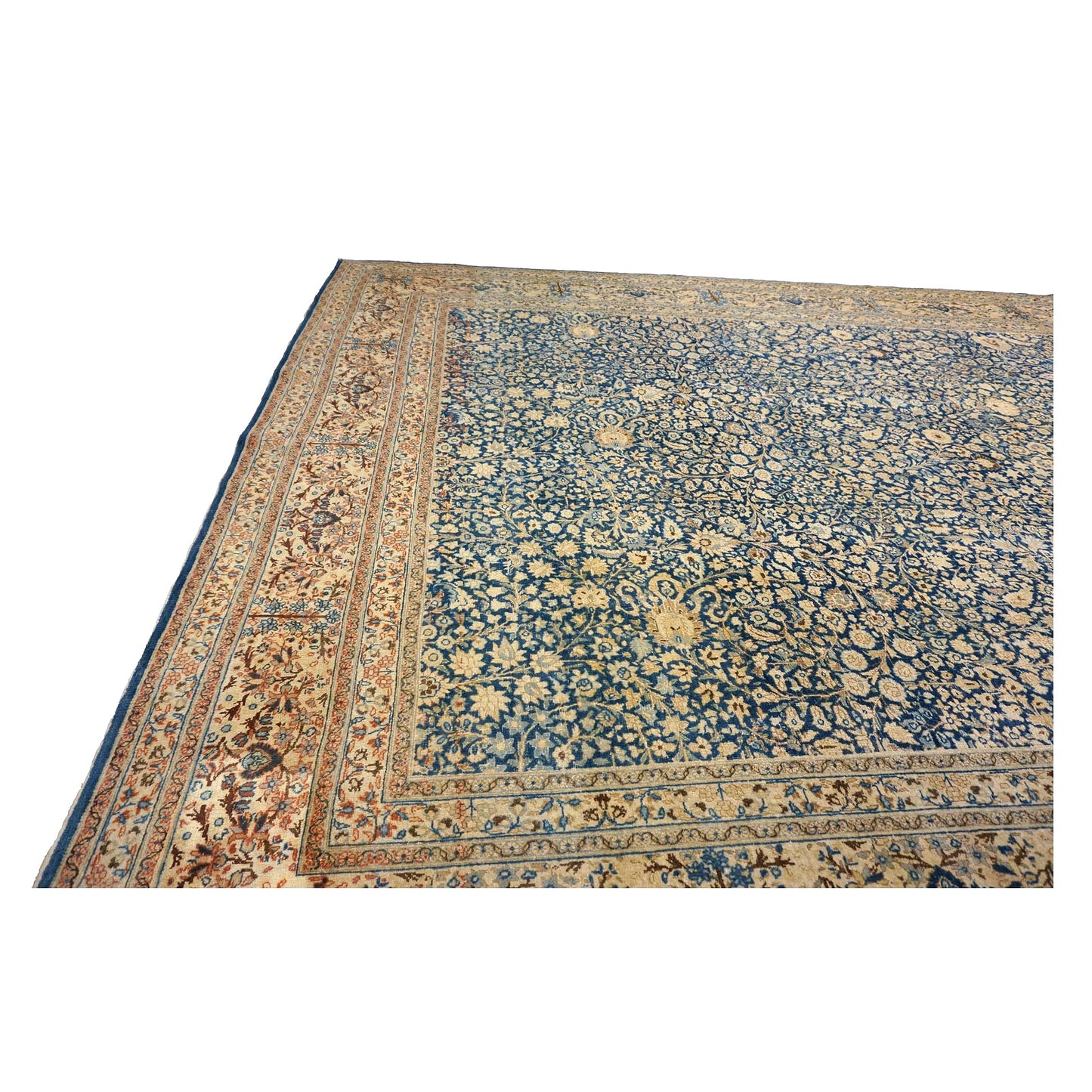 Antique Persian Tabriz Wool 12X18 Blue & Tan Handmade Area Rug #1141057