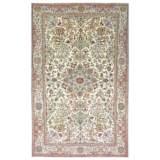 Vintage Persian Tabriz Wool 6x9 Pistachio, Ivory & Multicolored Handmade Area Rug #1141134