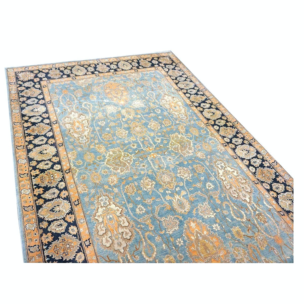Persian Isfahan Safavid Wool 6x9 Teal, Ivory & Black Handmade Area Rug #1141153