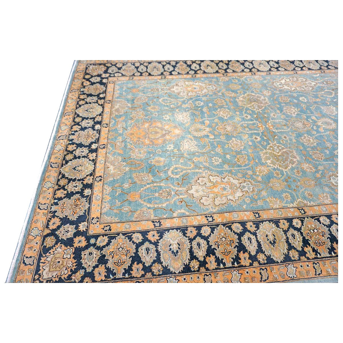 Persian Isfahan Safavid Wool 6x9 Teal, Ivory & Black Handmade Area Rug #1141153