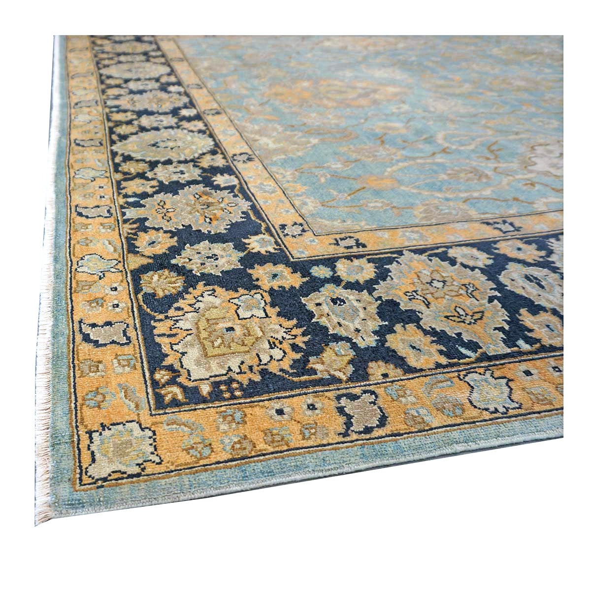 Persian Isfahan Safavid Wool 6x9 Teal, Ivory & Black Handmade Area Rug #1141153