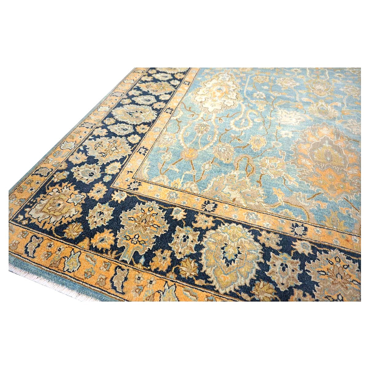 Persian Isfahan Safavid Wool 6x9 Teal, Ivory & Black Handmade Area Rug #1141153