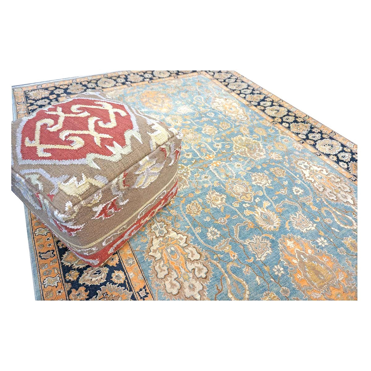 Persian Isfahan Safavid Wool 6x9 Teal, Ivory & Black Handmade Area Rug #1141153