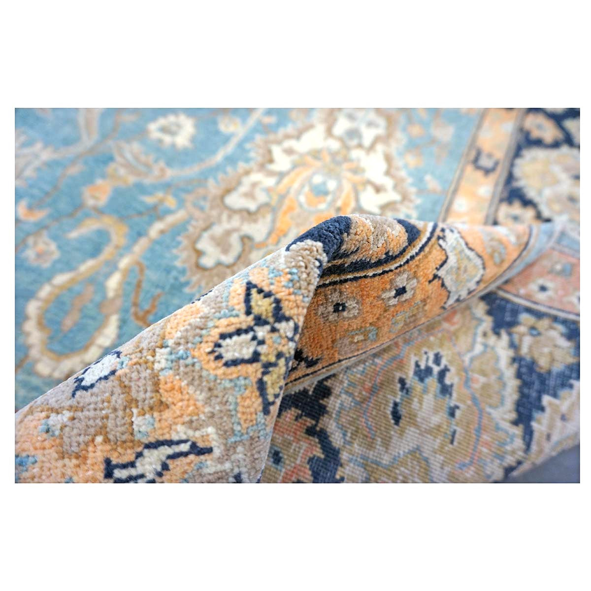 Persian Isfahan Safavid Wool 6x9 Teal, Ivory & Black Handmade Area Rug #1141153