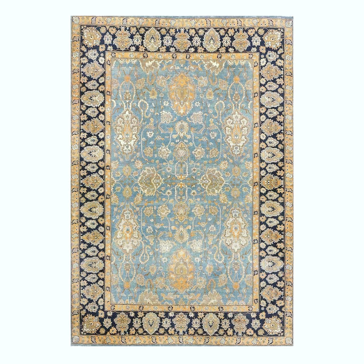 Persian Isfahan Safavid Wool 6x9 Teal, Ivory & Black Handmade Area Rug #1141153