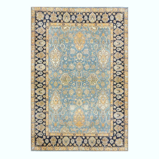 Persian Isfahan Safavid Wool 6x9 Teal, Ivory & Black Handmade Area Rug #1141153