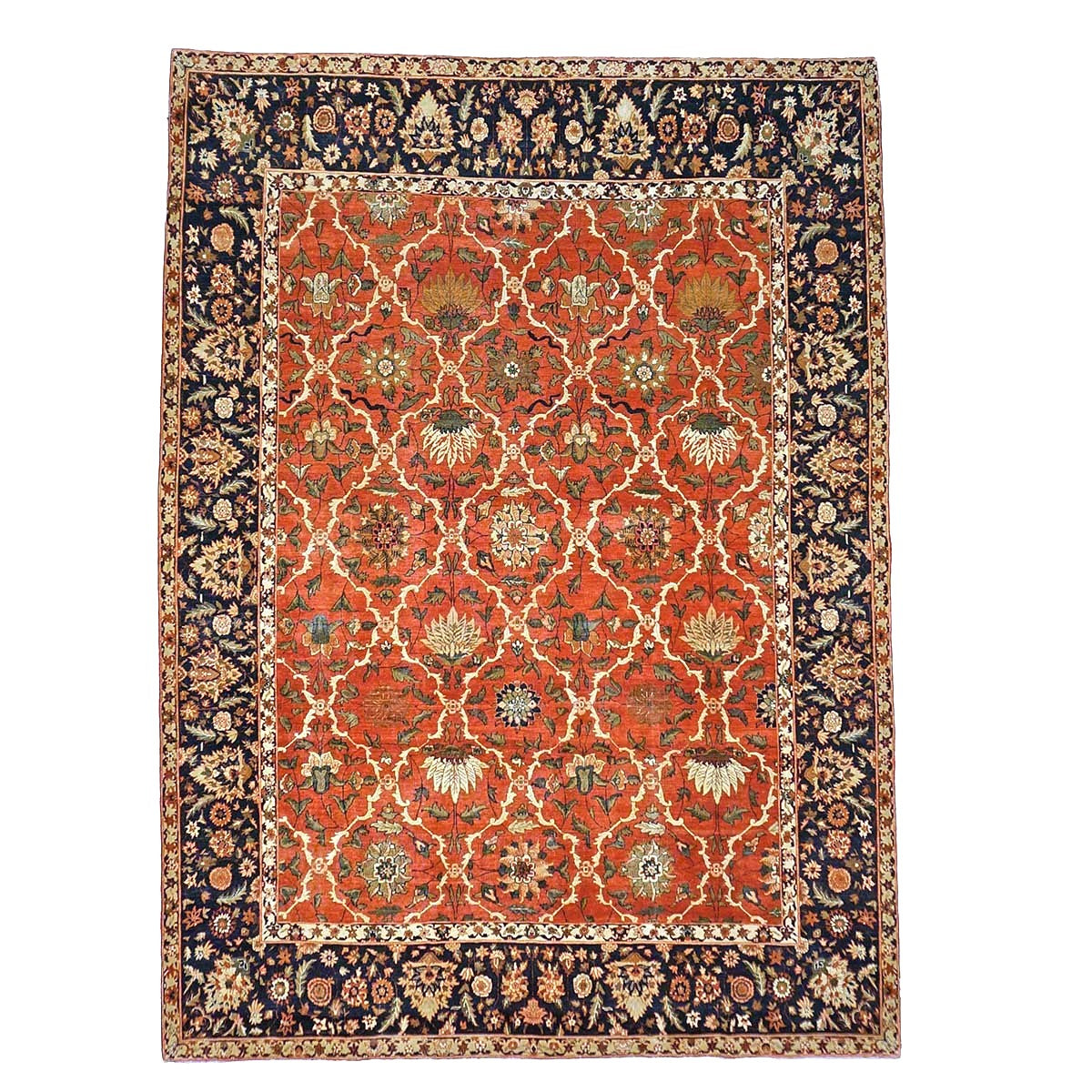 Persian Isfahan Safavid Wool 9x12 Rust & Black Handmade Area Rug #1141166