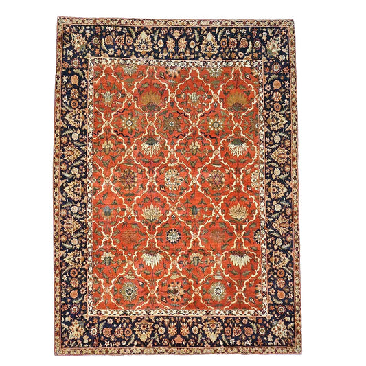 Persian Isfahan Safavid Wool 9x12 Rust & Black Handmade Area Rug #1141166