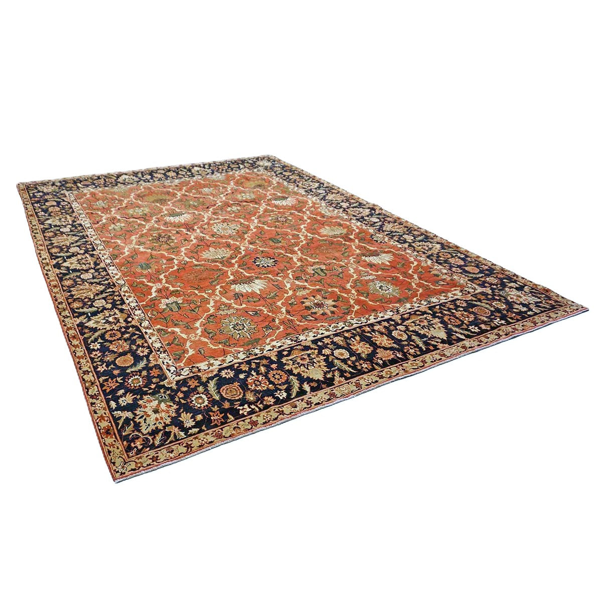 Persian Isfahan Safavid Wool 9x12 Rust & Black Handmade Area Rug #1141166