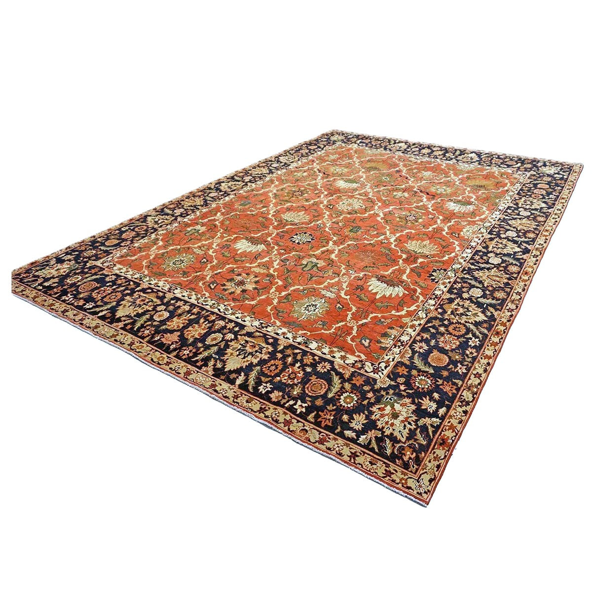 Persian Isfahan Safavid Wool 9x12 Rust & Black Handmade Area Rug #1141166