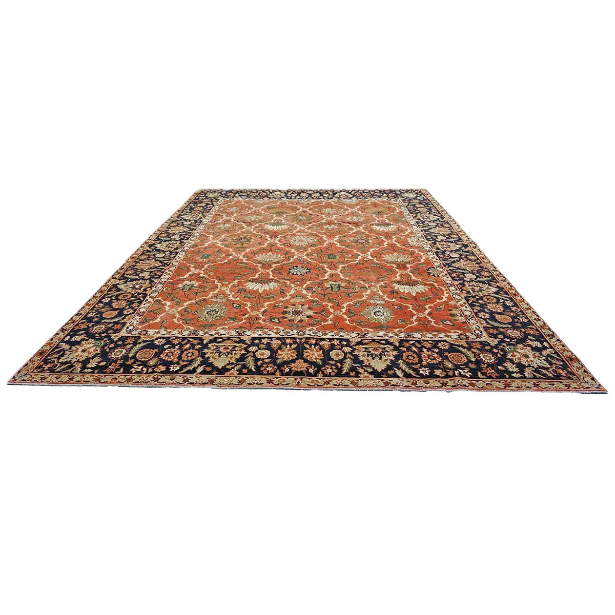 Persian Isfahan Safavid Wool 9x12 Rust & Black Handmade Area Rug #1141166