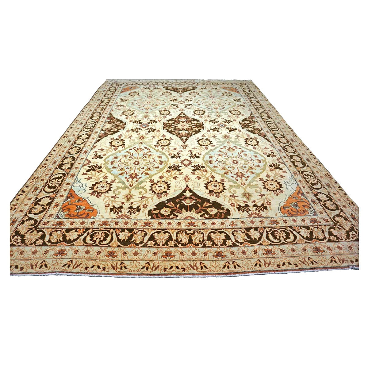 Persian Farahan Wool 10X14 Ivory, Black, Brown & Blue Handmade Area Rug #1141190