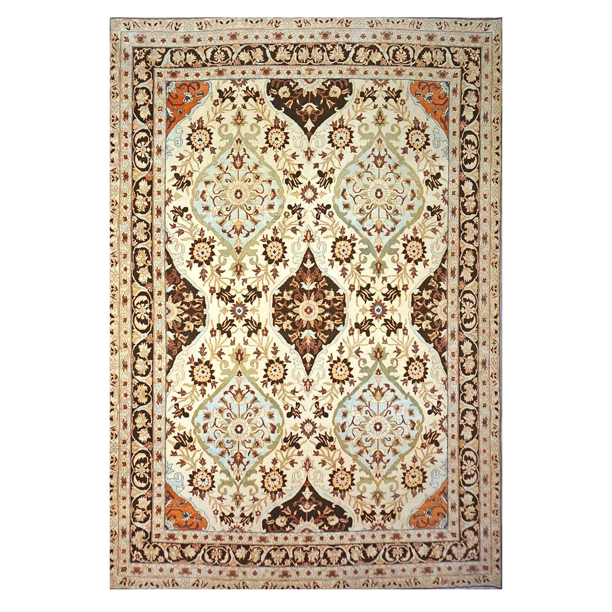 Persian Farahan Wool 10X14 Ivory, Black, Brown & Blue Handmade Area Rug #1141190
