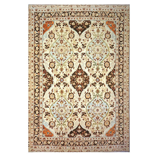 Persian Farahan Wool 10X14 Ivory, Black, Brown & Blue Handmade Area Rug #1141190