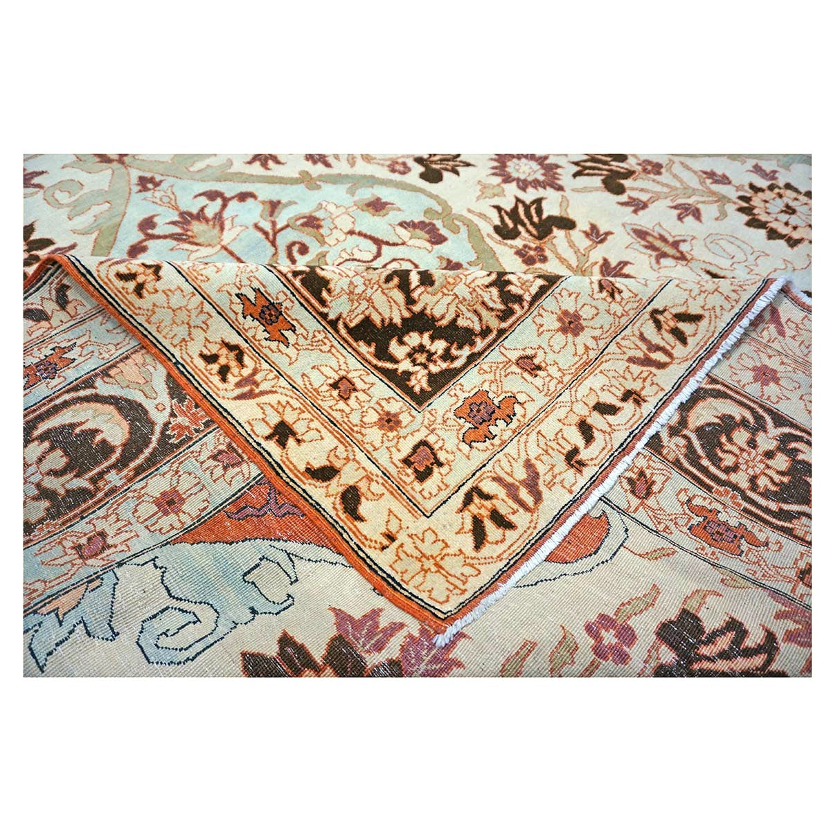 Persian Farahan Wool 10X14 Ivory, Black, Brown & Blue Handmade Area Rug #1141190