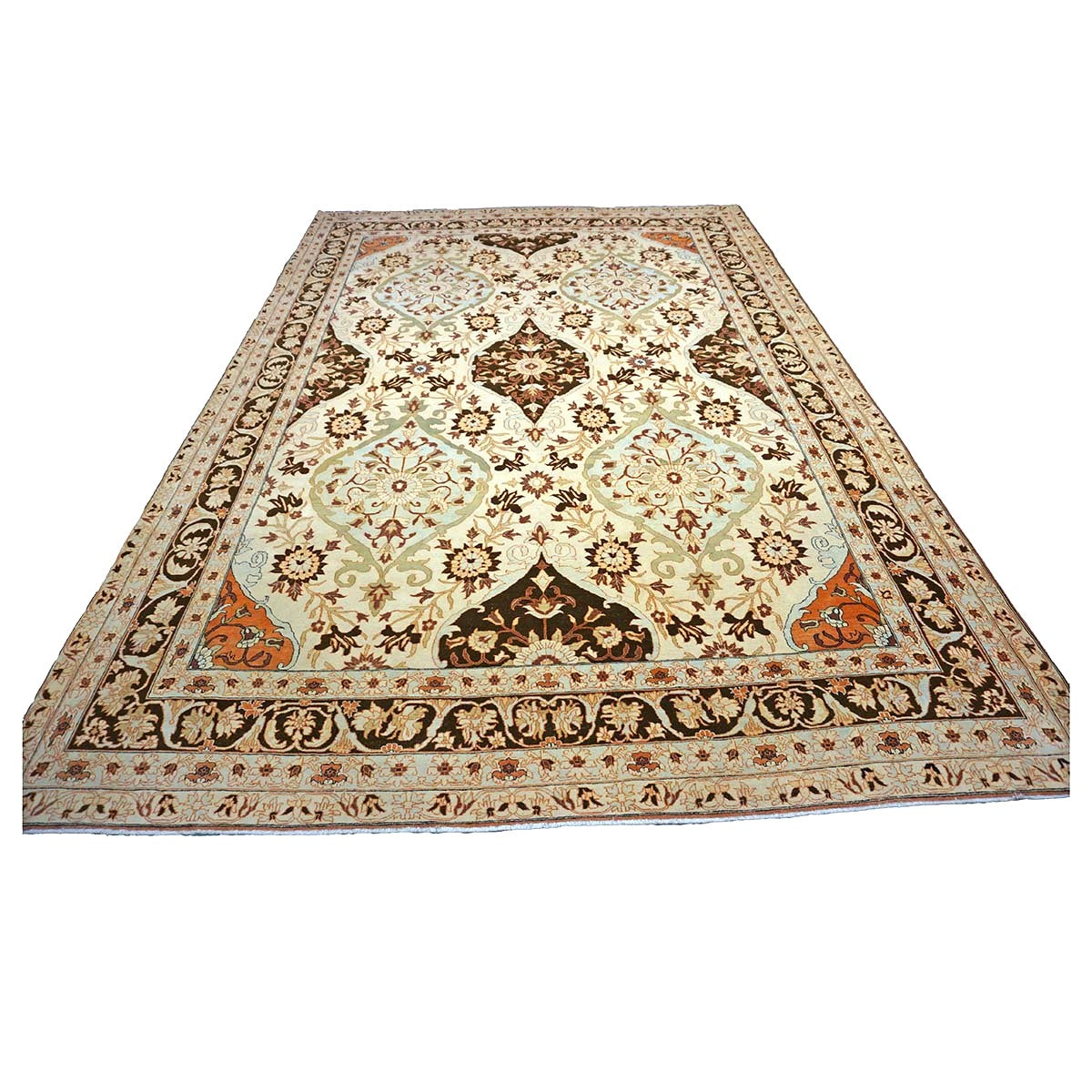 Persian Farahan Wool 10X14 Ivory, Black, Brown & Blue Handmade Area Rug #1141190