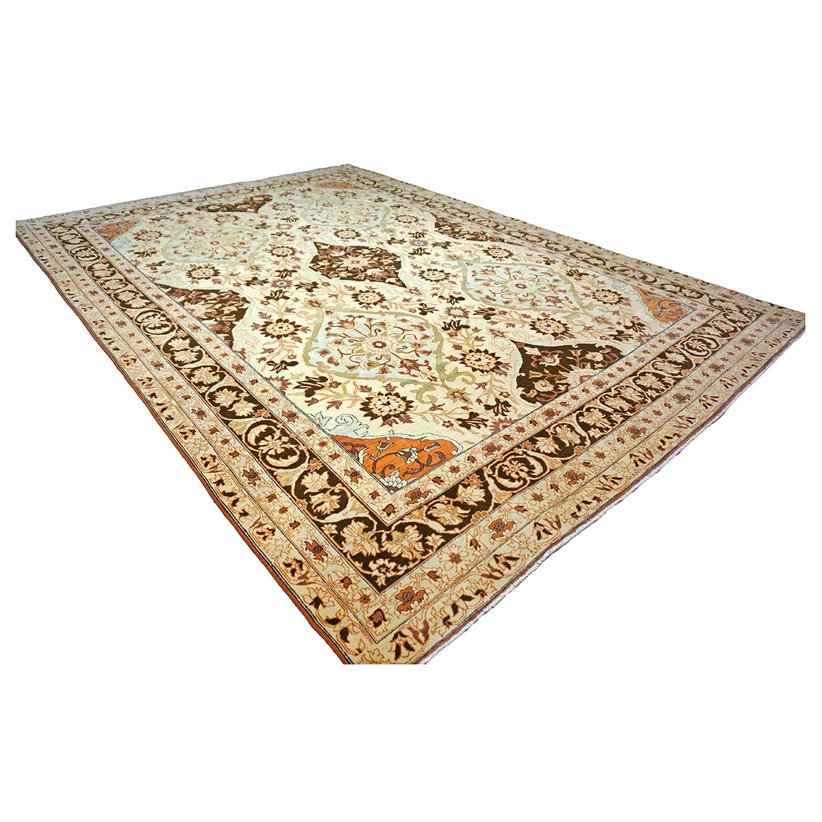 Persian Farahan Wool 10X14 Ivory, Black, Brown & Blue Handmade Area Rug #1141190