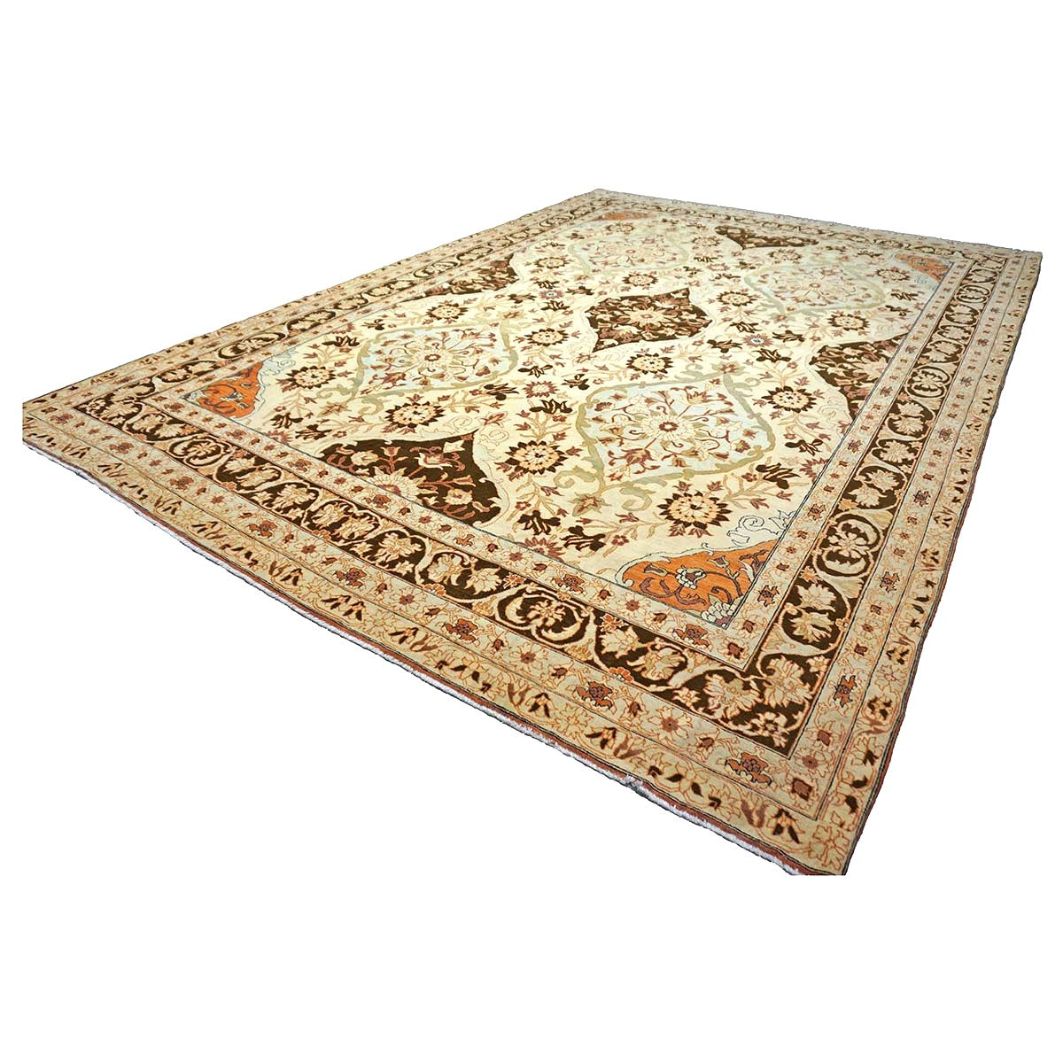 Persian Farahan Wool 10X14 Ivory, Black, Brown & Blue Handmade Area Rug #1141190