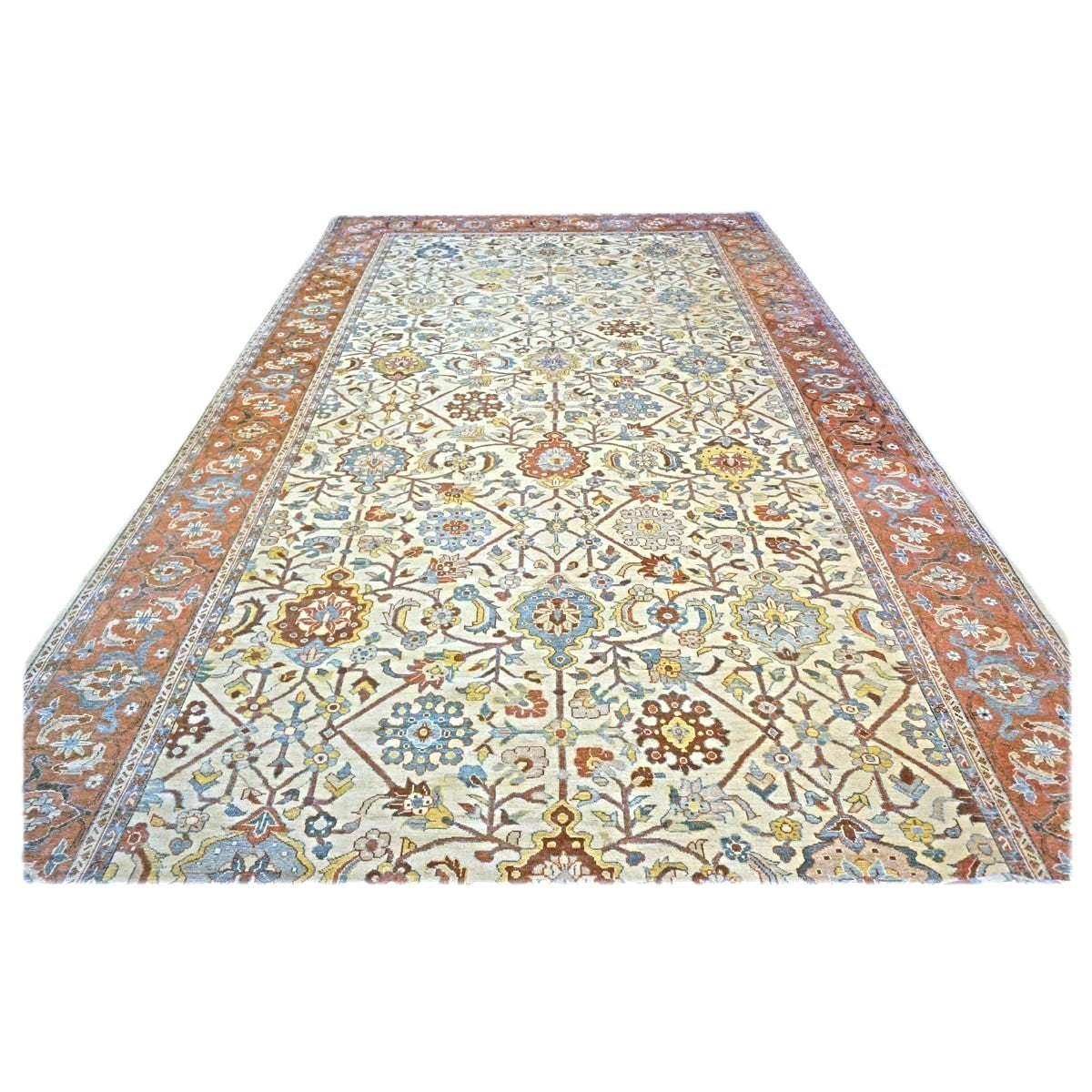 Persian Sultanabad Wool 11x35 Rust, Light Blue & Ivory Handmade Gallery Rug #1141201