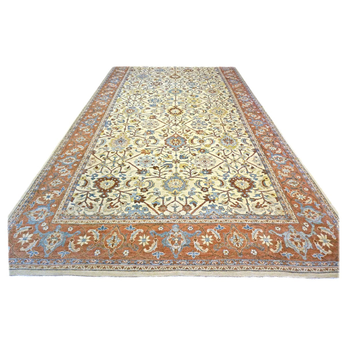 Persian Sultanabad Wool 11x35 Rust, Light Blue & Ivory Handmade Gallery Rug #1141201