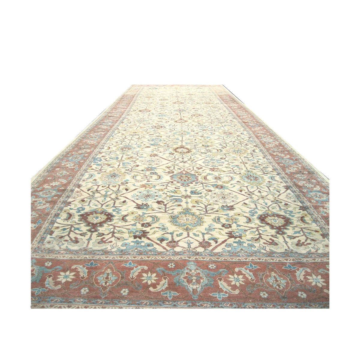 Persian Sultanabad Wool 11x35 Rust, Light Blue & Ivory Handmade Gallery Rug #1141201