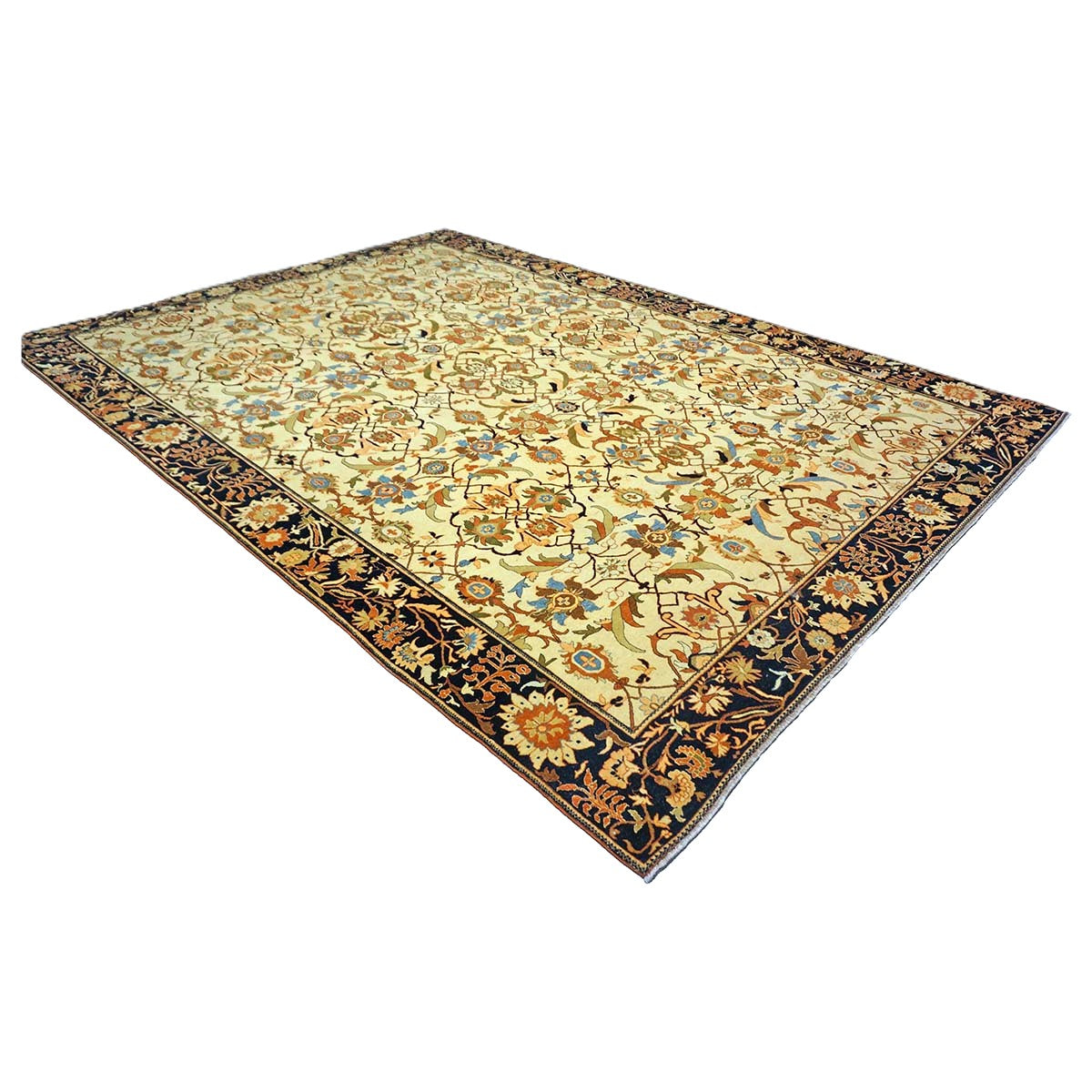 Persian Sarouk Wool 8x12 Ivory, Orange & Navy Handmade Area Rug #1141217