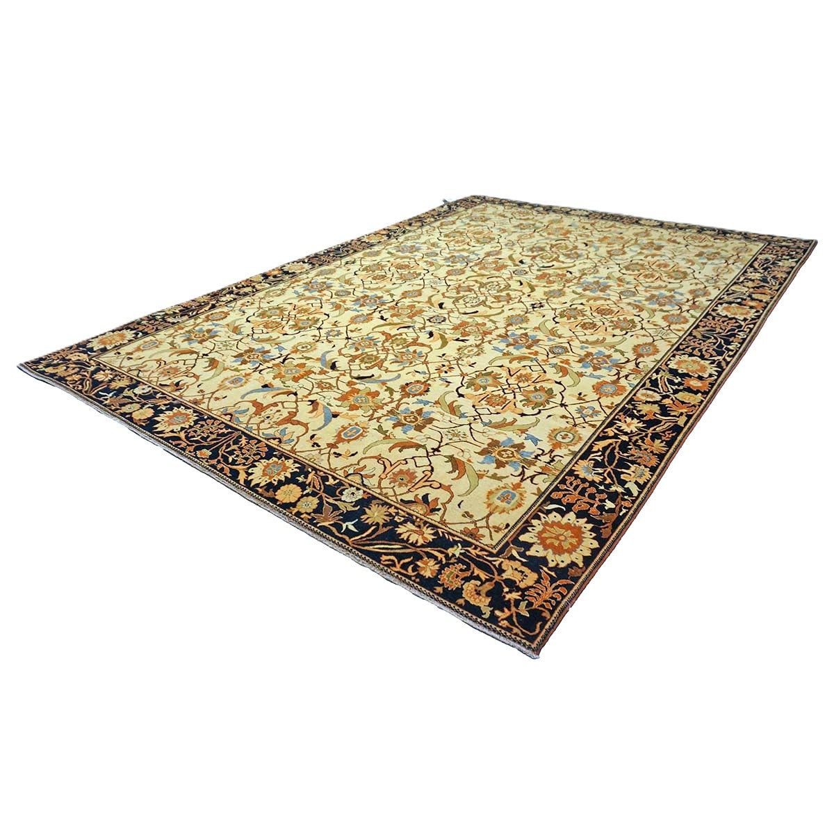 Persian Sarouk Wool 8x12 Ivory, Orange & Navy Handmade Area Rug #1141217
